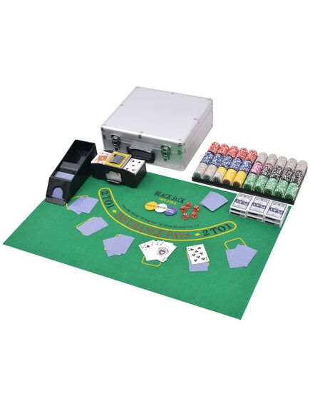 Set de poker/blackjack cu 600 de jetoane cu laser din aluminiu