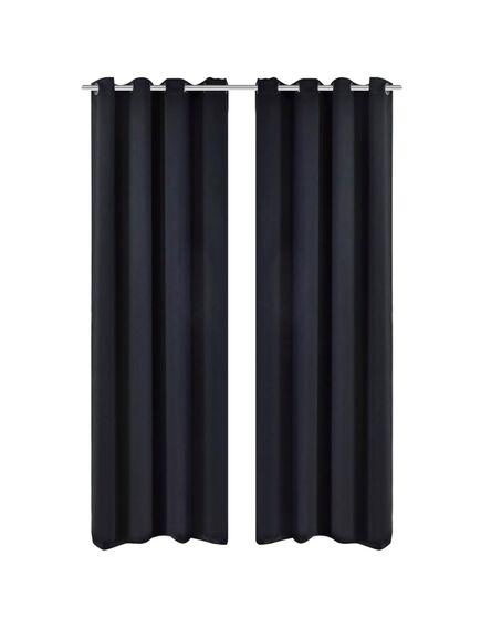 Draperii opace cu ocheți metalici, 2 buc, 135 x 175 cm, negru