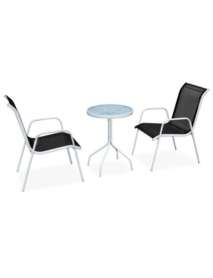 Set mobilier bistro, 3 piese, negru, oțel