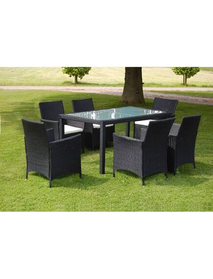 Set mobilier de exterior cu perne, 7 piese, negru, poliratan