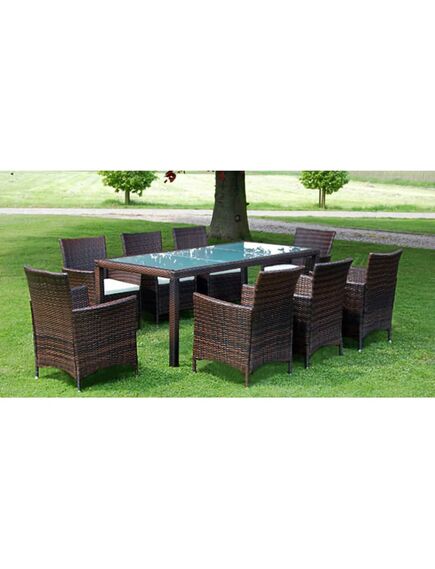 Set mobilier de exterior cu perne, 9 piese, maro, poliratan