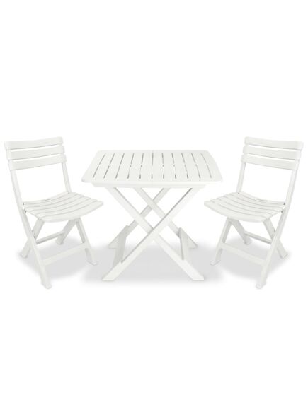 Set mobilier bistro pliabil, 3 piese, alb, plastic