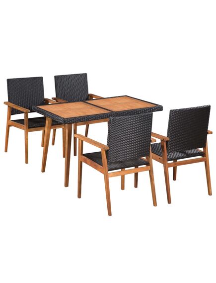 Set mobilier de exterior, 5 piese, negru și maro, poliratan