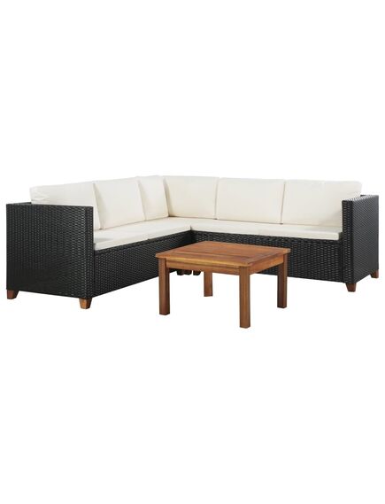 Set mobilier de grădină cu perne, 4 piese, negru, poliratan