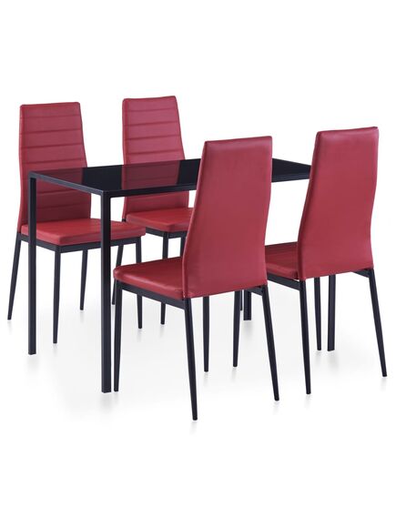 Set mobilier de bucătărie, 5 piese, roșu vin