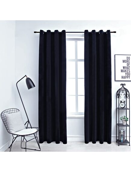 Draperii opace cu inele, 2 buc., negru, 140 x 175 cm, catifea