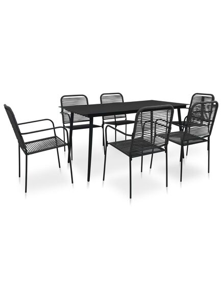 Set mobilier de exterior, 7 piese, negru, frânghie și oțel