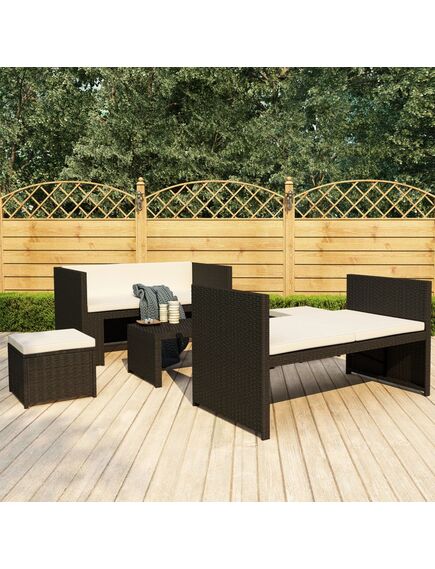 Set mobilier de grădină cu perne, 5 piese, negru, poliratan