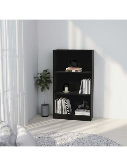 Bibliotecă cu 3 rafturi, negru, 60x24x109 cm, lemn compozit