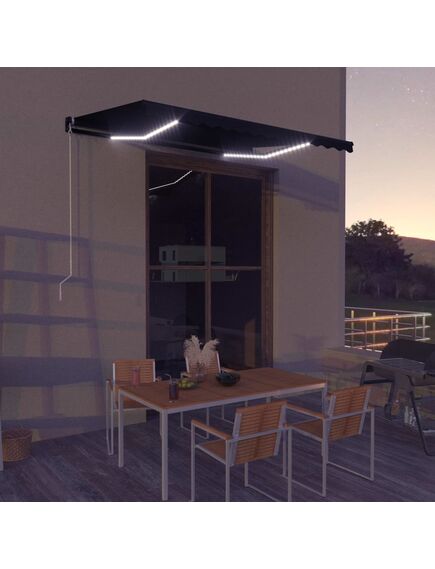 Copertină retractabilă manual cu led, antracit, 350 x 250 cm