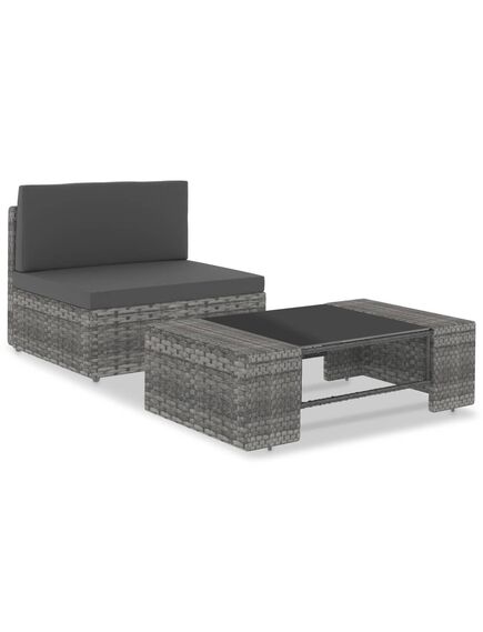 Set mobilier de grădină, 2 piese, gri, poliratan