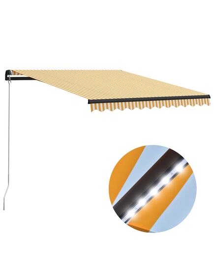 Copertină retractabilă manual cu led, galben/alb, 300 x 250 cm