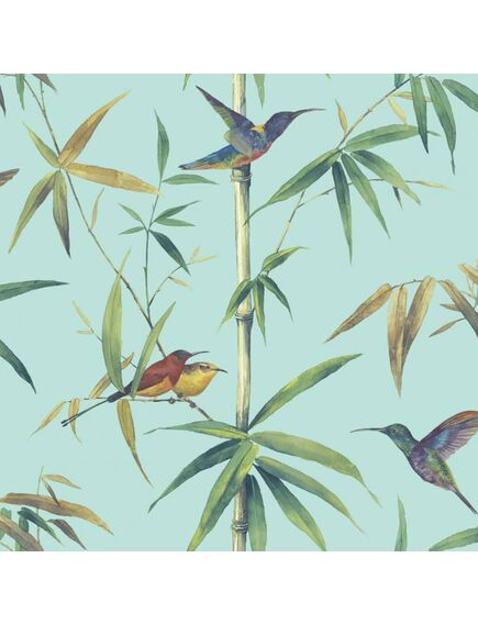 Noordwand tapet kolibri and bamboo, turcoaz