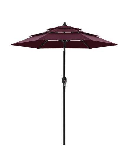 Umbrelă de soare 3 niveluri, stâlp aluminiu, roșu bordo, 2 m