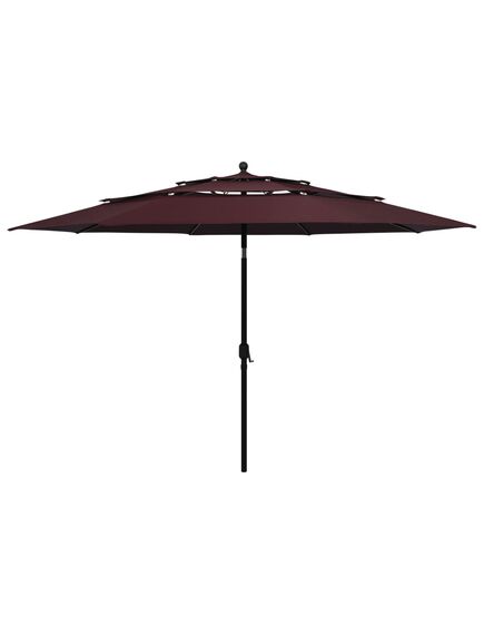 Umbrelă de soare 3 niveluri, stâlp aluminiu, roșu bordo, 3,5 m