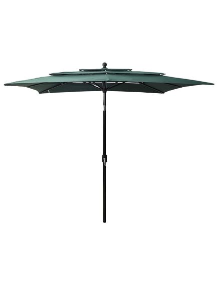 Umbrelă de soare 3 niveluri, stâlp aluminiu, verde, 2,5x2,5 m