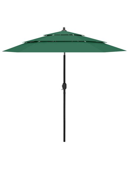 Umbrelă de soare 3 niveluri, stâlp de aluminiu, verde, 2,5 m