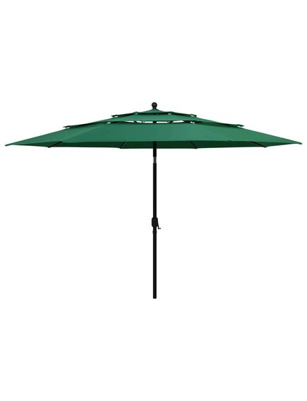 Umbrelă de soare 3 niveluri, stâlp de aluminiu, verde, 3,5 m