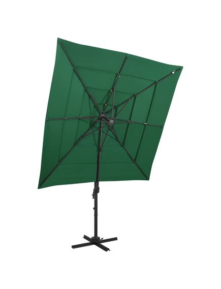 Umbrelă de soare 4 niveluri, stâlp aluminiu, verde, 250x250 cm