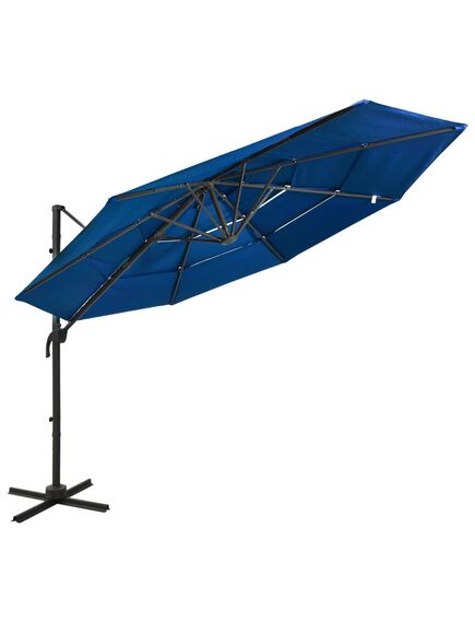 Umbrelă de soare 4 niveluri, stâlp de aluminiu, azuriu, 3x3 m