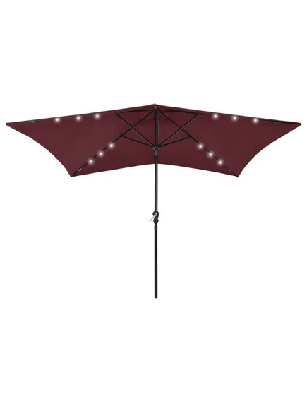 Umbrelă de soare cu stâlp din oțel & led-uri, roșu bordo, 2x3 m