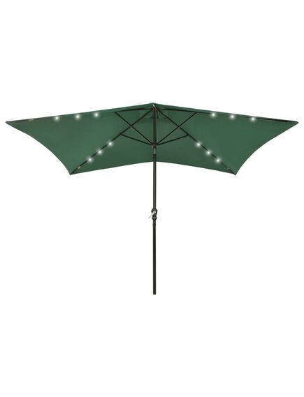 Umbrelă de soare cu stâlp din oțel & led-uri, verde, 2x3 m