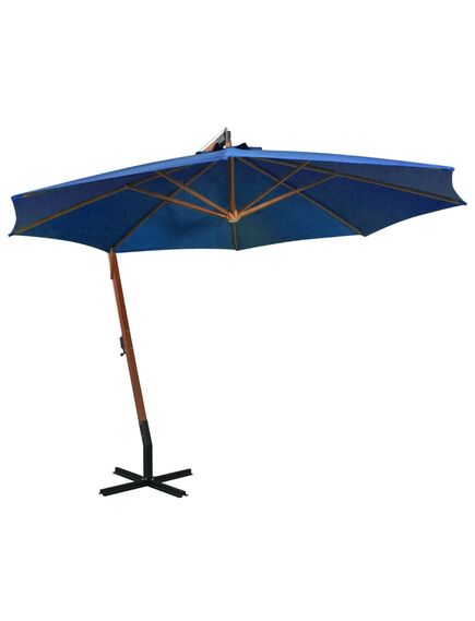 Umbrelă suspendată cu stâlp, albastru azur, 3,5x2,9 m lemn brad