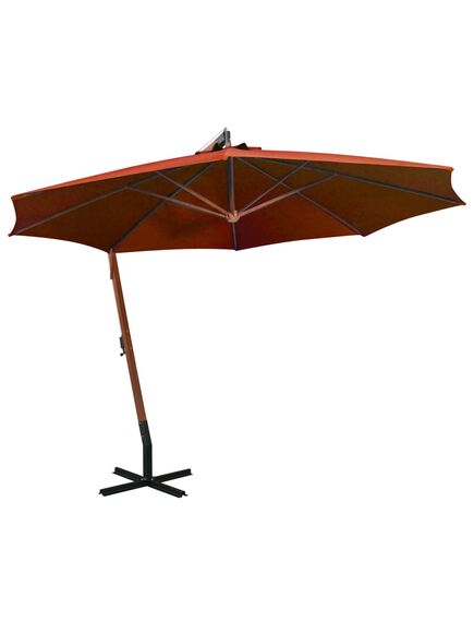 Umbrelă suspendată cu stâlp, cărămiziu, 3,5x2,9 m, lemn brad