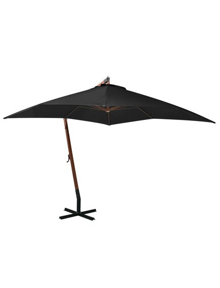 Umbrelă suspendată cu stâlp, negru, 3x3 m, lemn masiv de brad