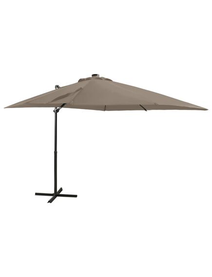 Umbrelă suspendată cu stâlp și led-uri, gri taupe, 250 cm