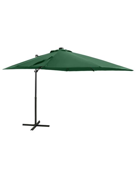 Umbrelă suspendată cu stâlp și led-uri, verde, 250 cm