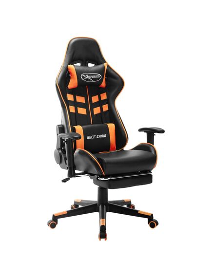 Scaun gaming cu suport picioare, negru/oranj, piele ecologică