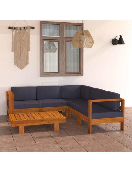 Set mobilier grădină perne, gri închis, 6 piese, lemn acacia