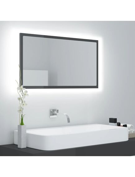 Oglindă de baie cu led, gri extralucios, 80x8,5x37 cm, acril