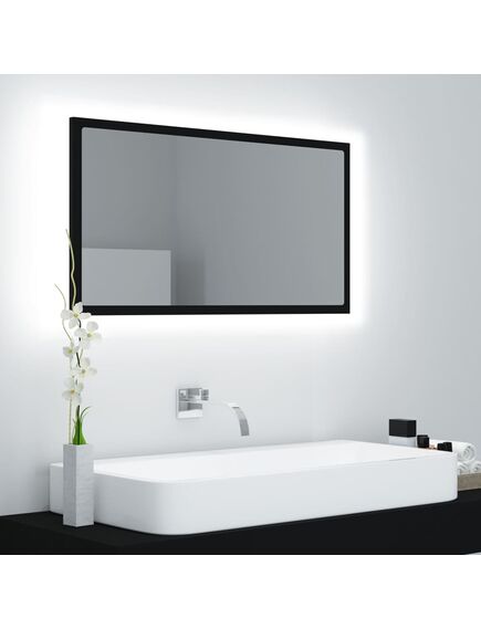 Oglindă de baie cu led, negru, 80x8,5x37 cm, acril