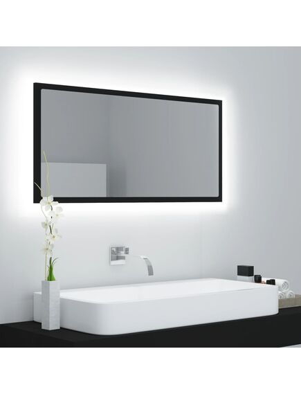 Oglindă de baie cu led, negru, 90x8,5x37 cm, acril