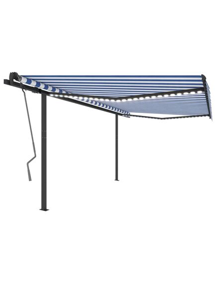 Copertină retractabilă manual cu led, albastru & alb, 4x3,5 m