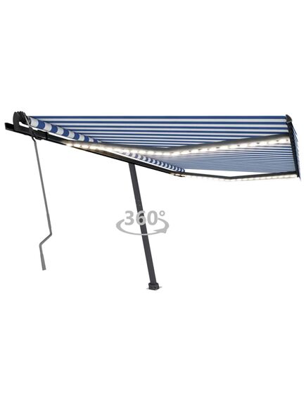 Copertină retractabilă manual cu led, albastru/alb, 400x350 cm