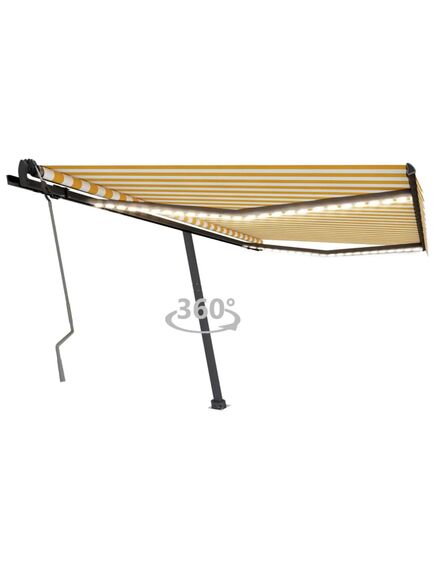 Copertină retractabilă manual cu led, galben și alb, 400x350 cm