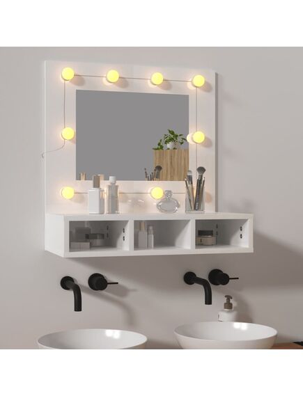 Dulap cu oglindă și led, alb extralucios, 60x31,5x62 cm