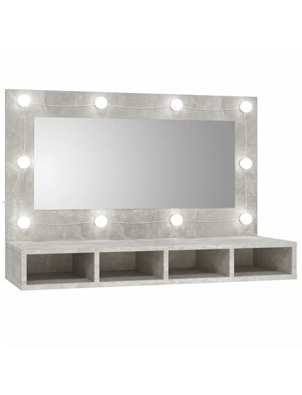 Dulap cu oglindă și led, gri beton, 90x31,5x62 cm