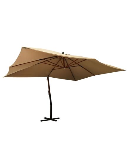 Umbrelă suspendată cu stâlp din lemn, gri taupe, 400x300 cm