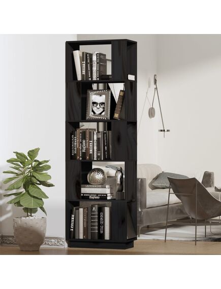 Bibliotecă/separator cameră negru 51x25x163,5 cm lemn masiv pin