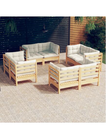 Set mobilier de grădină cu perne, 8 piese, crem, lemn de pin