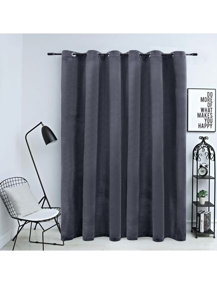 Draperie opacă cu inele metalice, antracit, 290x245 cm, catifea