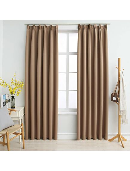 Draperii opace cu cârlige, 2 buc., gri taupe, 140 x 175 cm