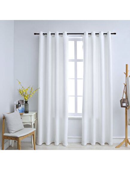 Draperii opace cu inele metalice, 2 buc., alb, 140 x 245 cm