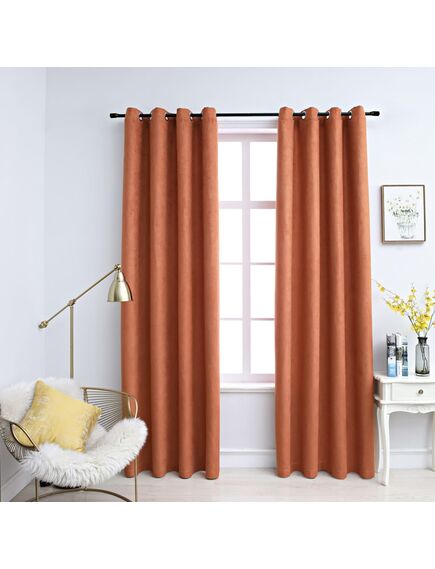 Draperii opace cu inele metalice, 2 buc., ruginiu, 140x225 cm