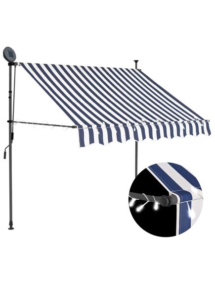 Copertină retractabilă manual cu led, albastru & alb, 150 cm