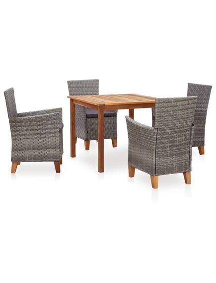 Set mobilier de exterior, 5 piese, gri, poliratan, lemn acacia